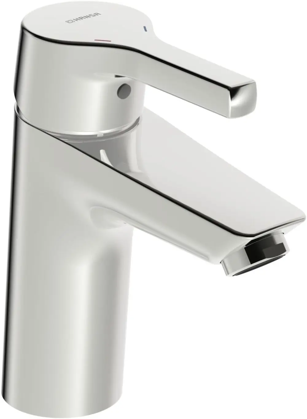 Waschtischarmatur mit einem Hebel und spitzem Auslauf, aus Chrom, mit einem modernen Design, hergestellt von HANSA.